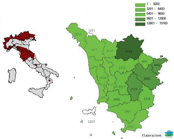 Distribuzione del Capriolo in Italia e in Toscana