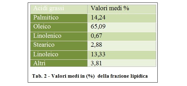 Valori della frazione lipidica