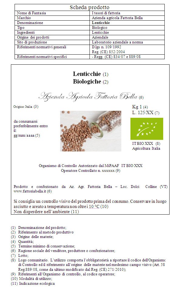 Etichetta lenticchie biologiche
