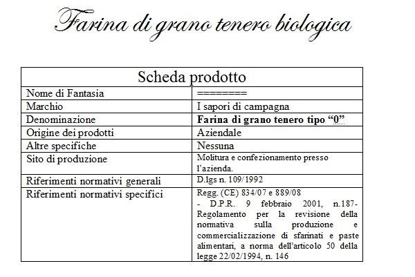 Etichettatura farina di grano tenero biologica