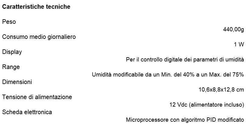 incubatrice sirio umidificatore