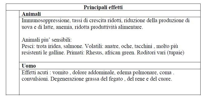 effetti aflatossine micotossine su uomo animali danni