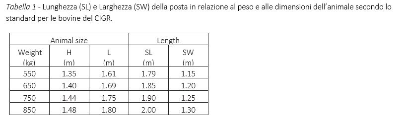 dimensioni peso bovini stalla