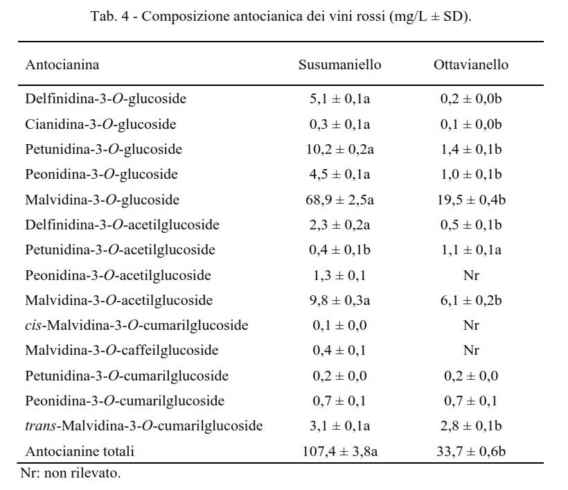 composizione antocianica vini rossi