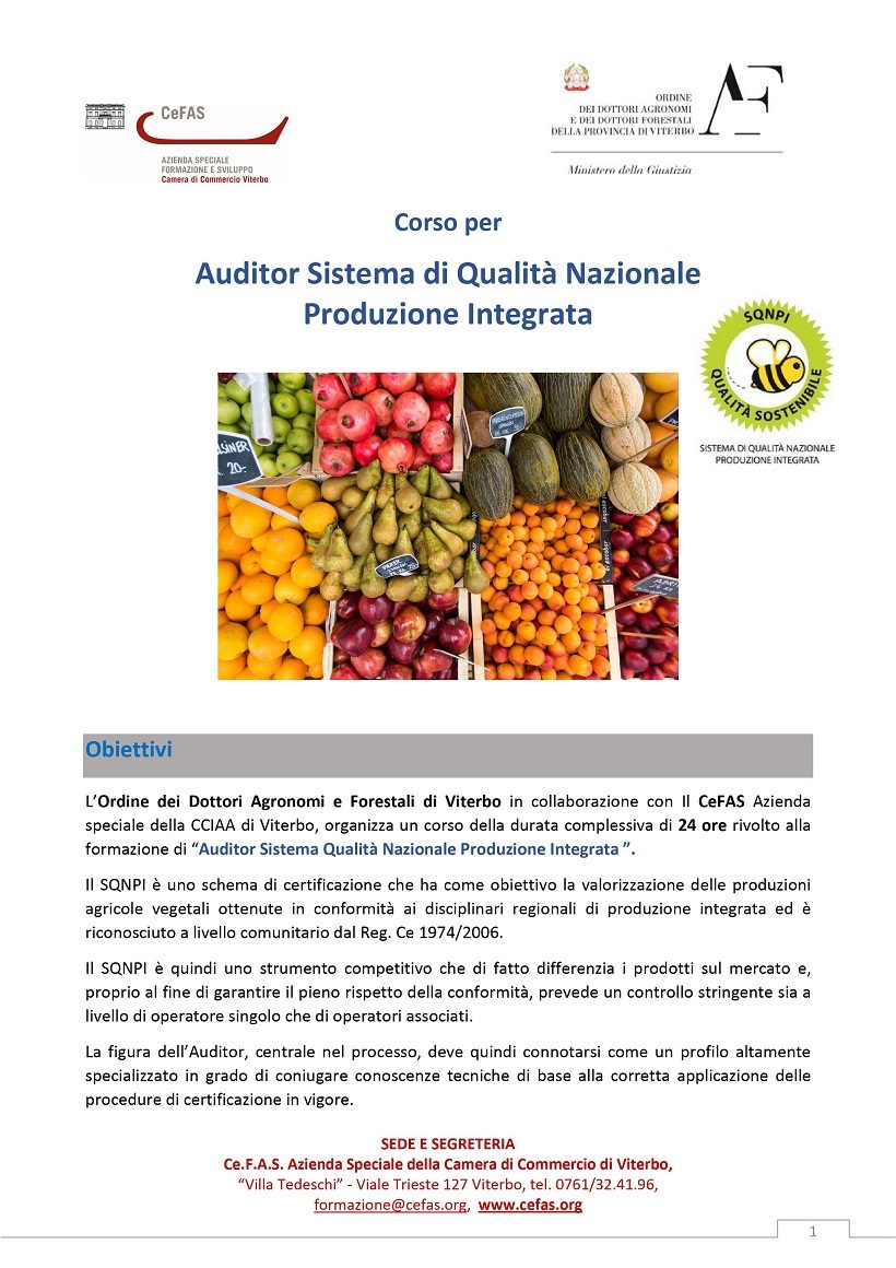 Auditor Sistema Qualità Nazionale Produzione Integrata