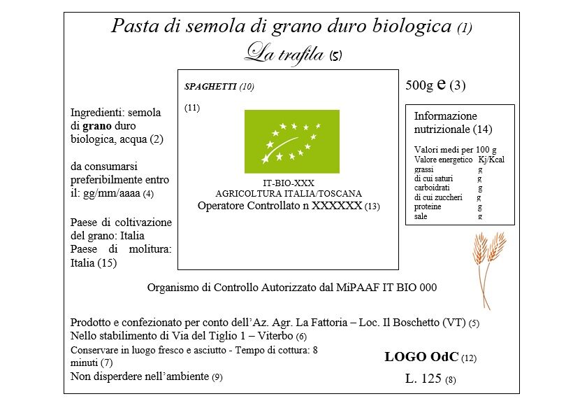 Etichetta BIO Pasta di Grano Duro